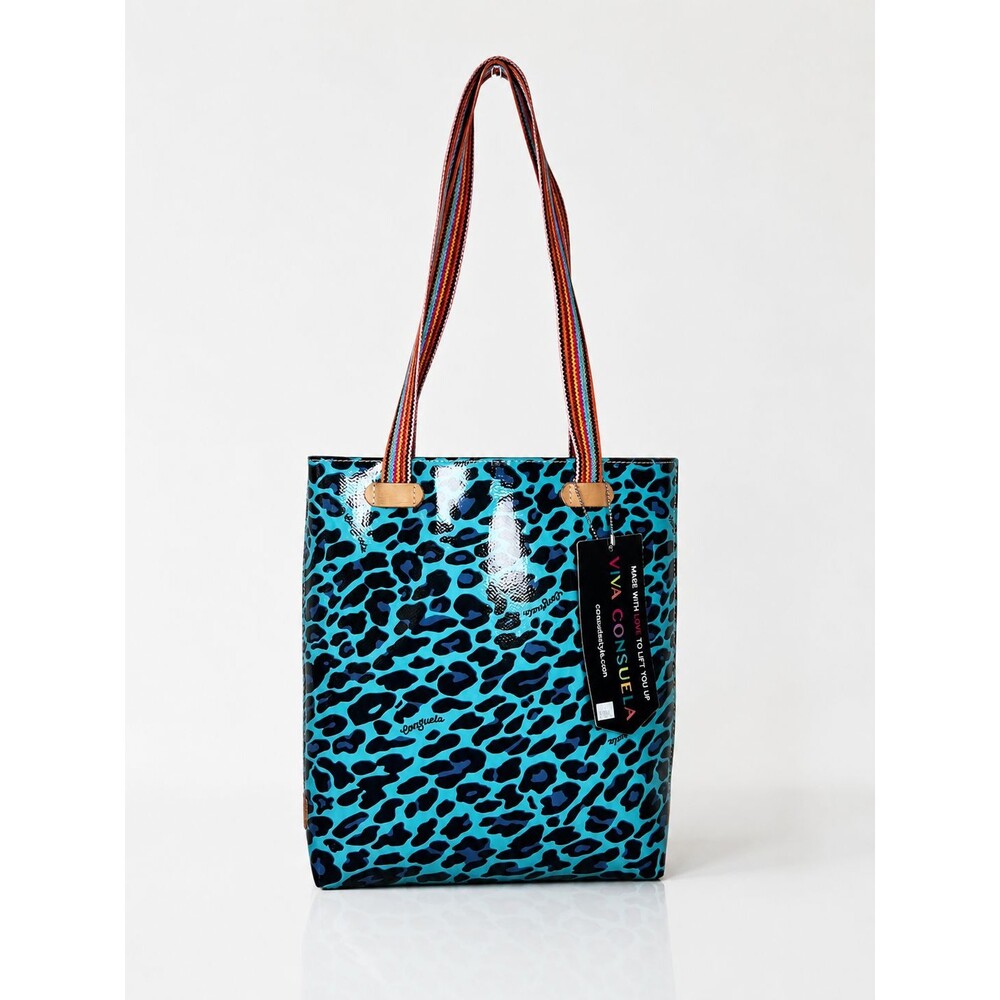 NWT Consuela Classic Tote Blue Leopard Print Coated Canvas Bag
